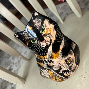 Artisan vase. Nina Lyman Painted Black and Orange Cat Figurine